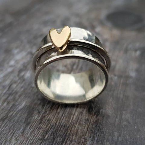 Mireia - Anillo de Plata Corazón Dorado